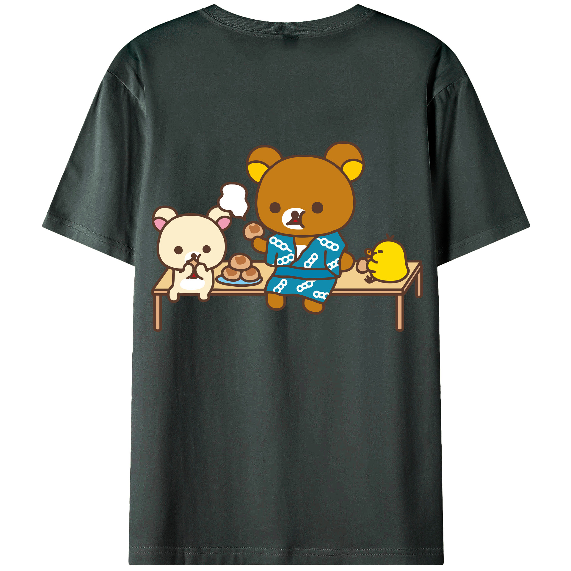 （画像用） リラックマ リラックマ キイロイトリ Rilakkuma Korilakkuma Kiiroitori 綿100％ メンズ半袖Tシャツ（バックプリント） 通気性